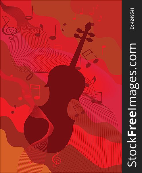 Violin and music note on red background