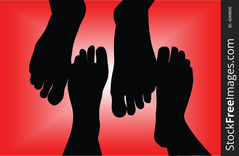 Black silhouette of barefoot on red background. Black silhouette of barefoot on red background