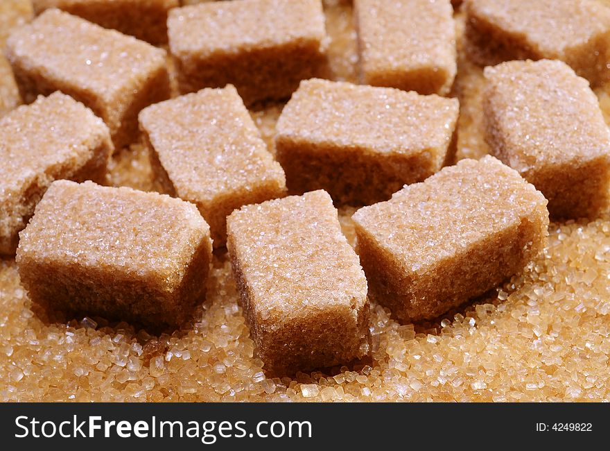 Close up on a brawn sugar cubes