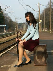 Girl Waiting For The Train Stock Image