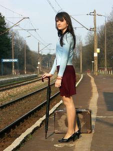 Girl Waiting For The Train Stock Photography Girl Waiting For The Train Stock Photography