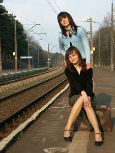 Girls Waiting For The Train Royalty Free Stock Images