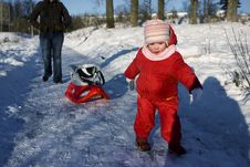 Child With A Sled Royalty Free Stock Photography