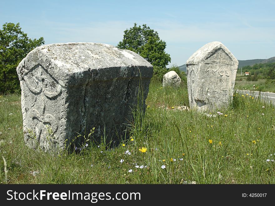 Gravestones in Croatia in a spring