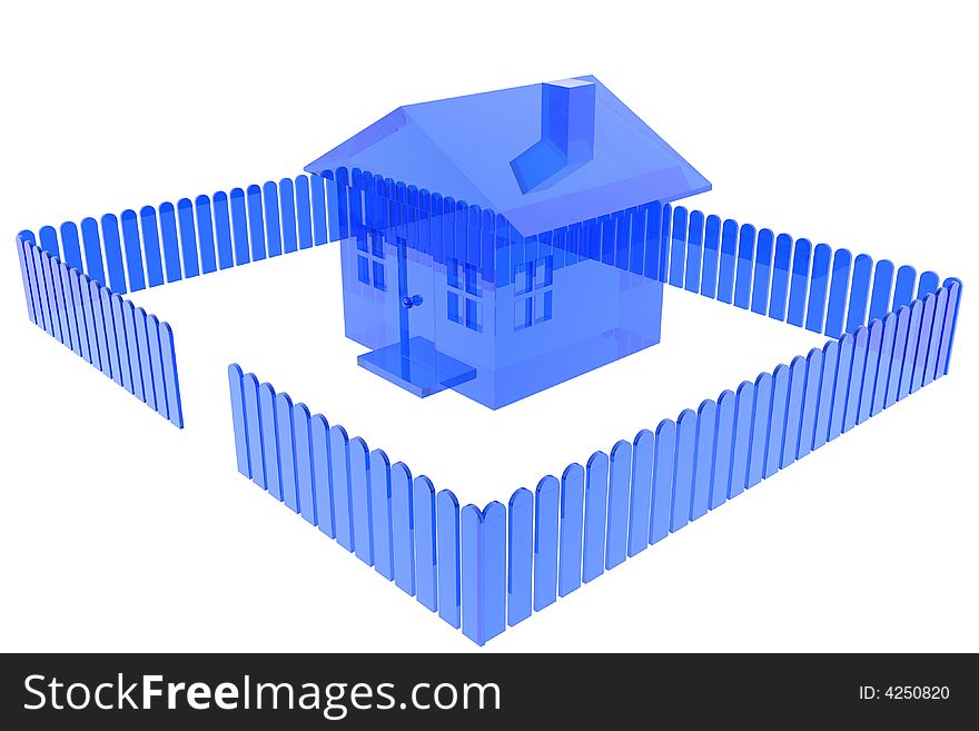 Blue Glass House with Fence