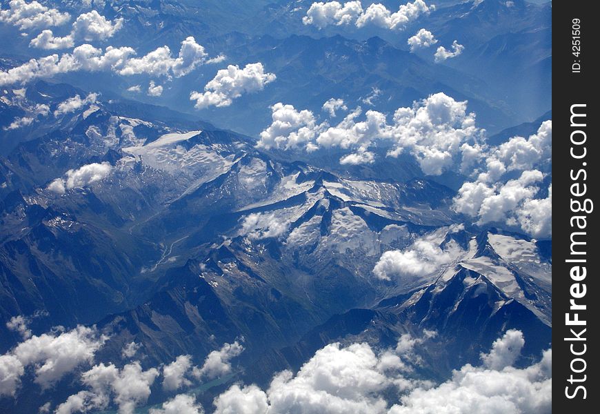 Alps from birdview, from plane.