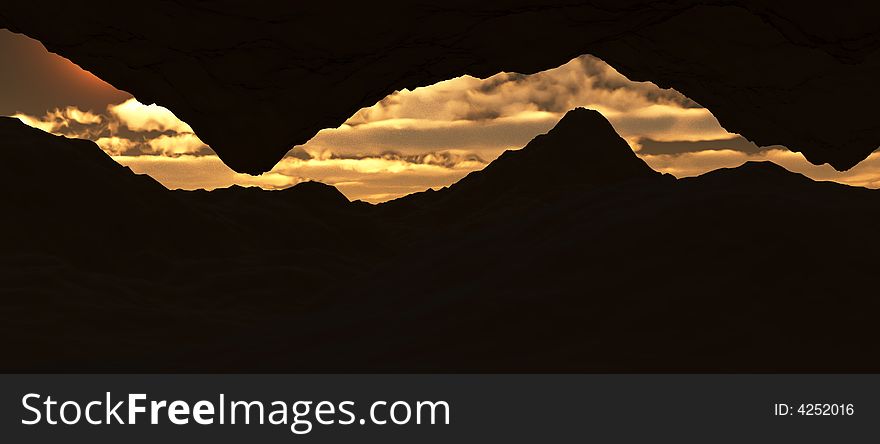 An panoramic image of a cave opening looking out towards a sky. An panoramic image of a cave opening looking out towards a sky.