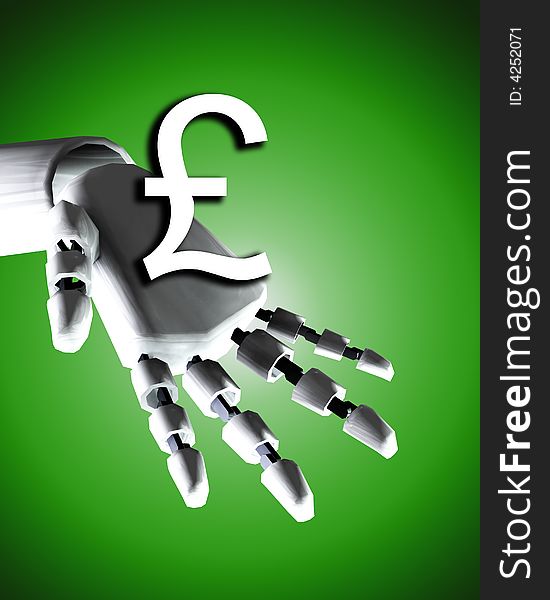 A conceptual image of a robot hand with a pound, it would be a good image for technology and money concepts. A conceptual image of a robot hand with a pound, it would be a good image for technology and money concepts.