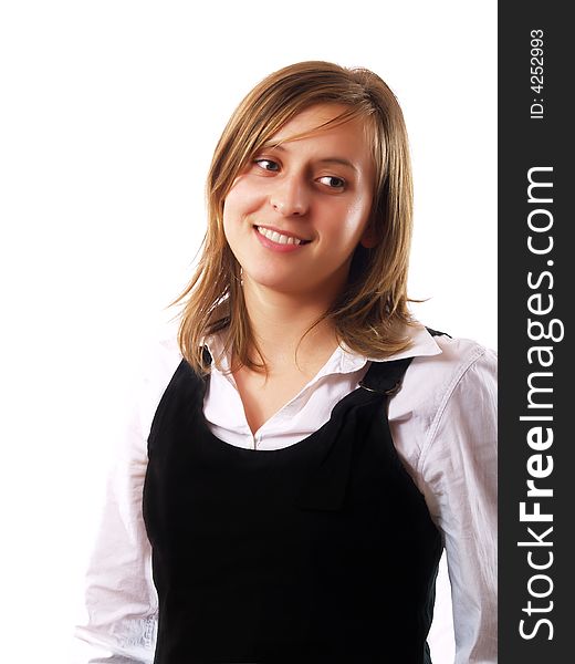 Confident pretty young businesswoman smiling