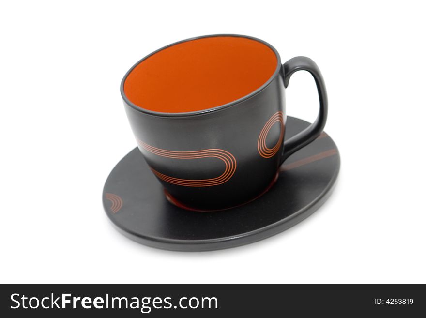 Black and red cup on white background