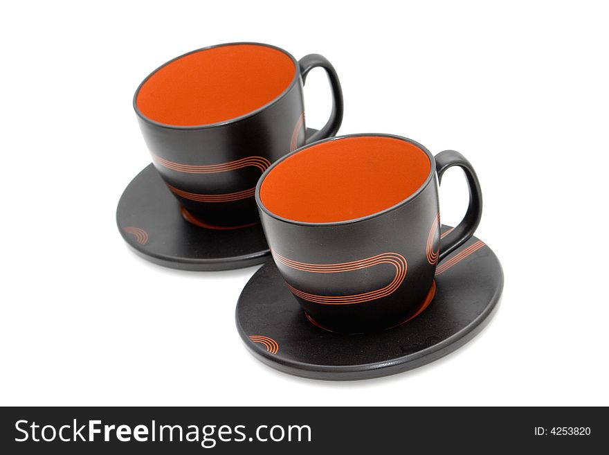 Two cups on white background