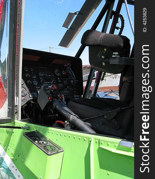 Cockpit of a helicopter with instruments. Cockpit of a helicopter with instruments