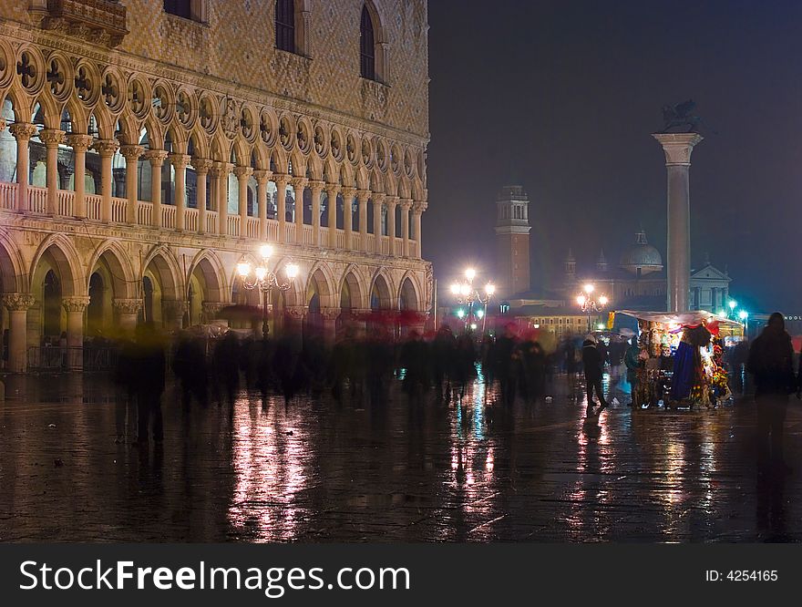 Crowded rainy venice at night. Crowded rainy venice at night