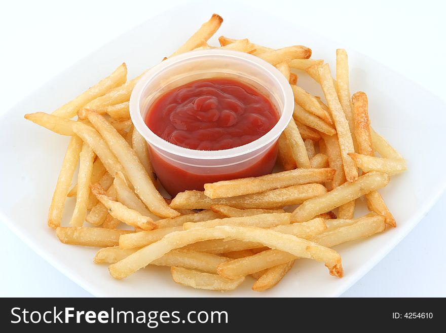 Oven baked fresh fries with ketchup