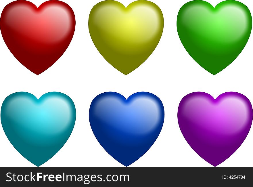 Gel-like hearts in six colors. Gel-like hearts in six colors.