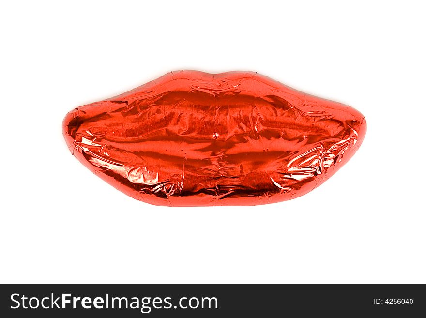Red shiny lips isolated on a white background