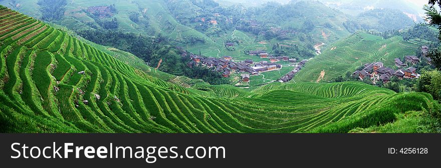 Terraced field and village in GuiLin, GuangXi, China