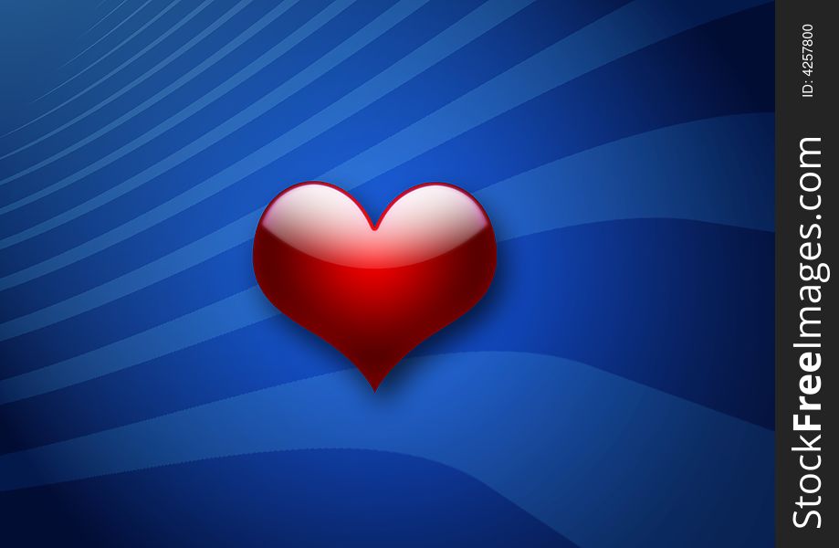 Red glossy heart illustration on blue background. Red glossy heart illustration on blue background