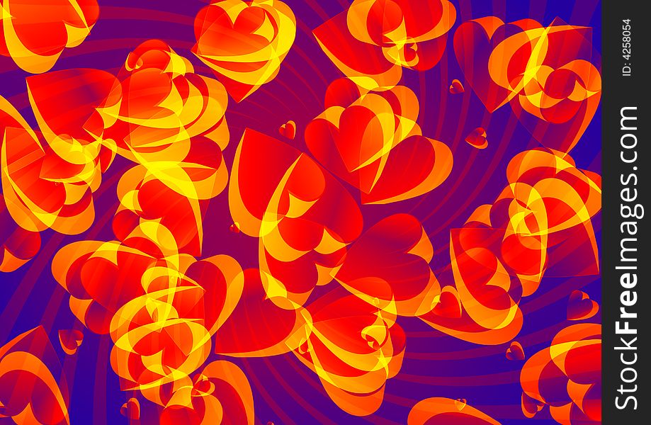 Red yellow hearts abstract illustration