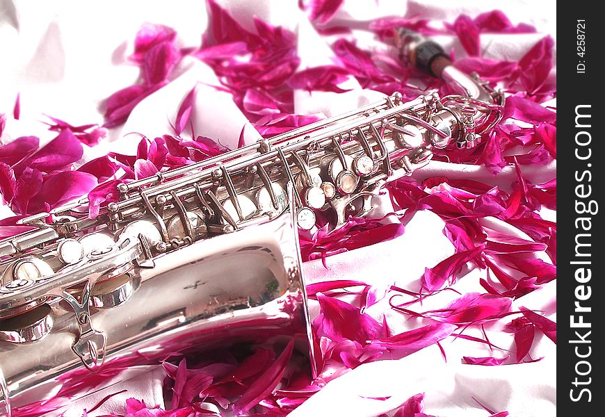 Commercially photo of saxophone,with tendernes and petals....:)