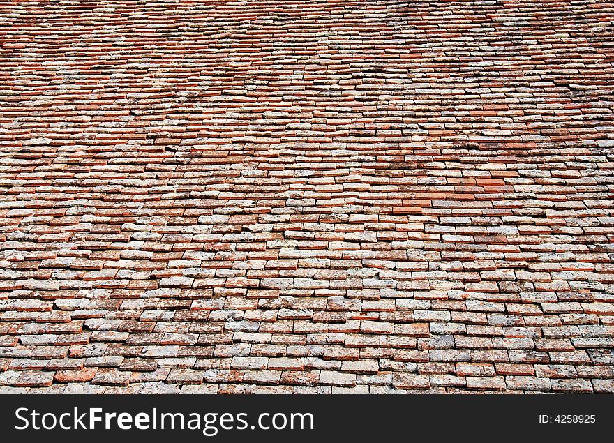 Church roof tiles. Tiles are from red bricks.