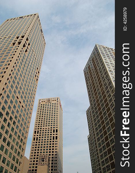 Business buildings reaching to the sky, shot at Central Business District, Beijing. China.