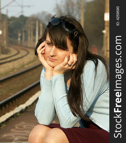 Girl waiting for the train