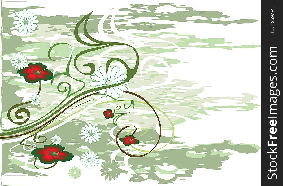 Decorative flowers on green background. Decorative flowers on green background
