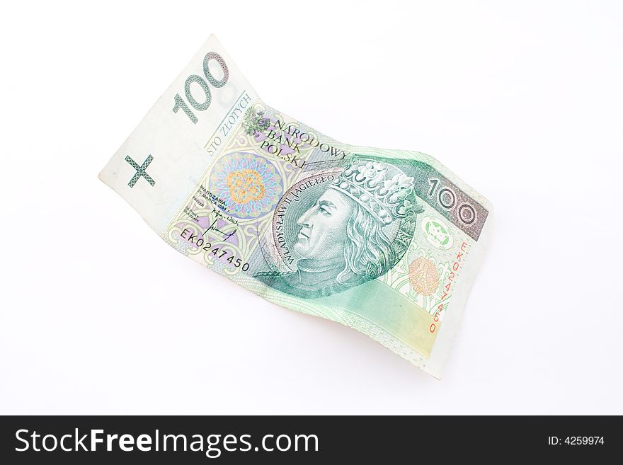 Polish 100 zloty isolated on a white background. Polish 100 zloty isolated on a white background