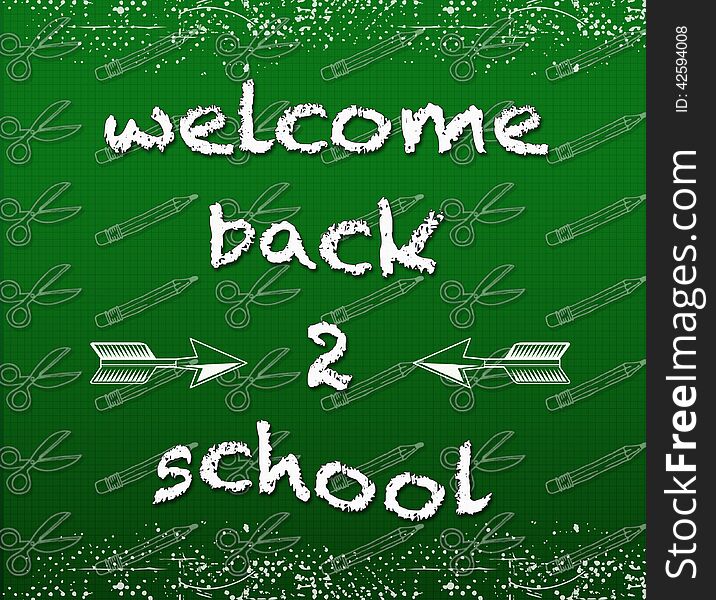 A fun back to school sign with a chalkboard background, chalk text, and school designs. A fun back to school sign with a chalkboard background, chalk text, and school designs.