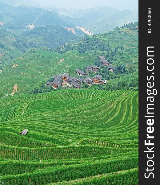 Terraced field and village in GuiLin, GuangXi, China