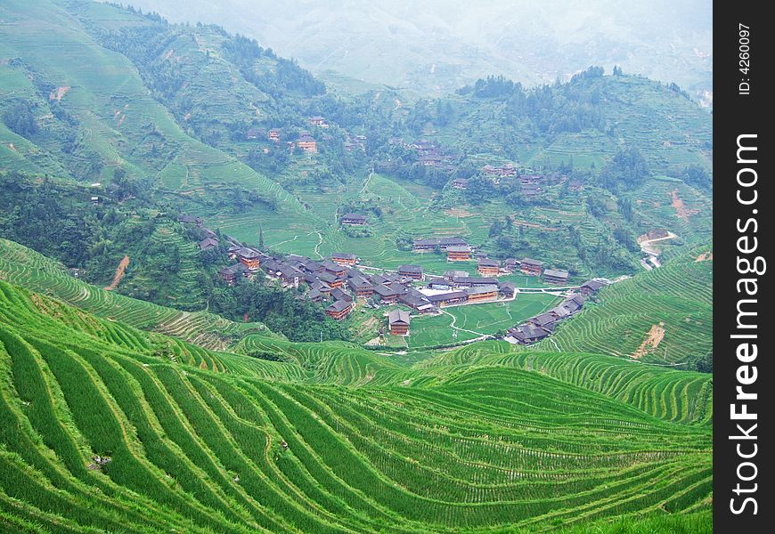 Terraced field and village in GuiLin, GuangXi, China