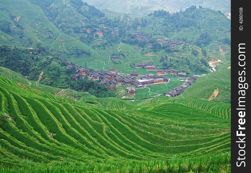 Terraced field and village in GuiLin, GuangXi, China