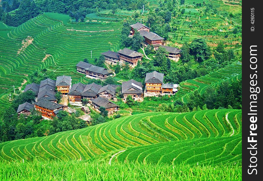 Terraced field and village in GuiLin, GuangXi, China