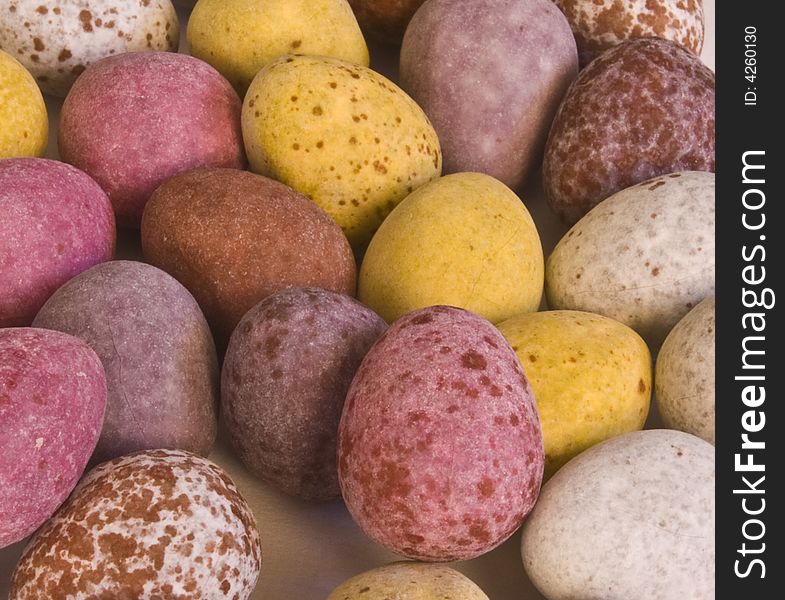 Random assortment of multicoloured chocolate Easter eggs. Random assortment of multicoloured chocolate Easter eggs