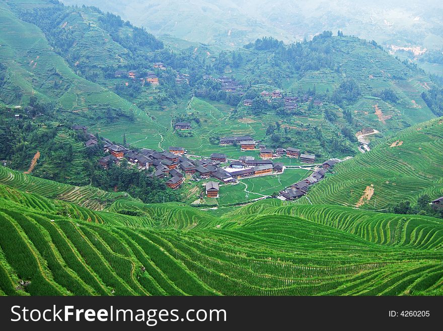 Terraced field and village in GuiLin, GuangXi, China