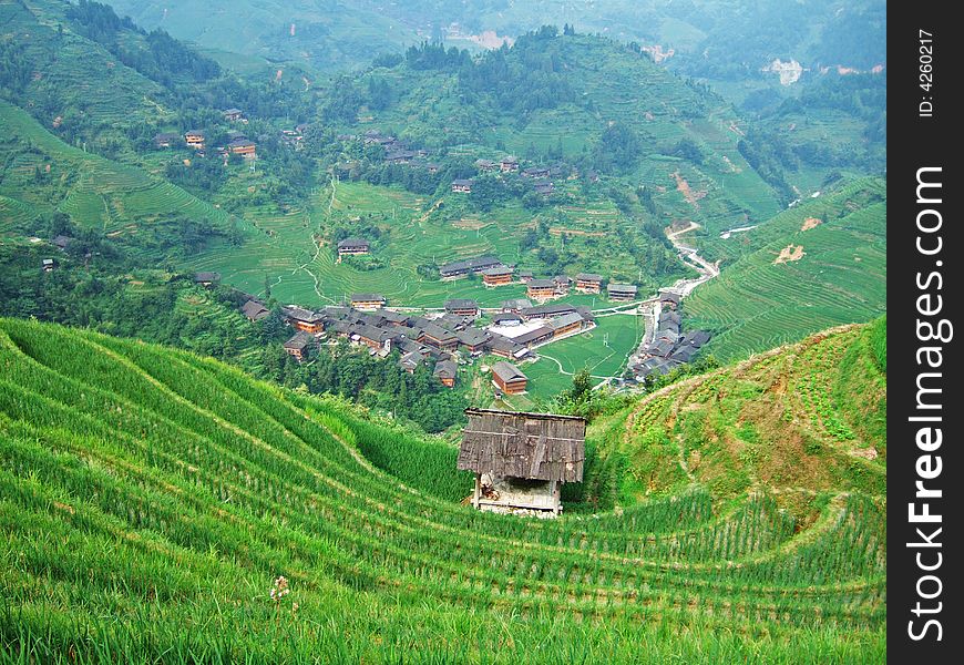 Terraced field and village