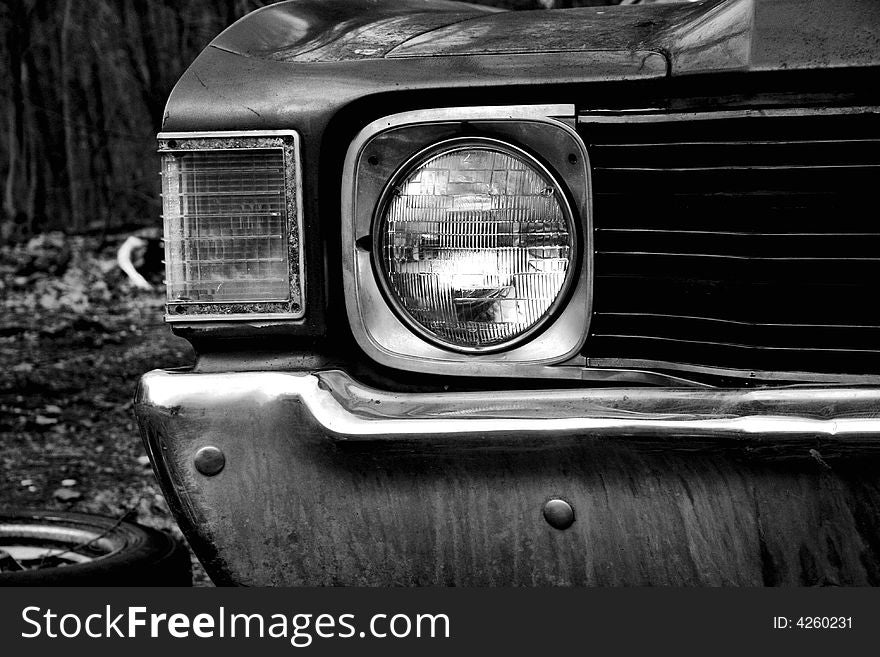 Front end view of an american antique roadster. Front end view of an american antique roadster