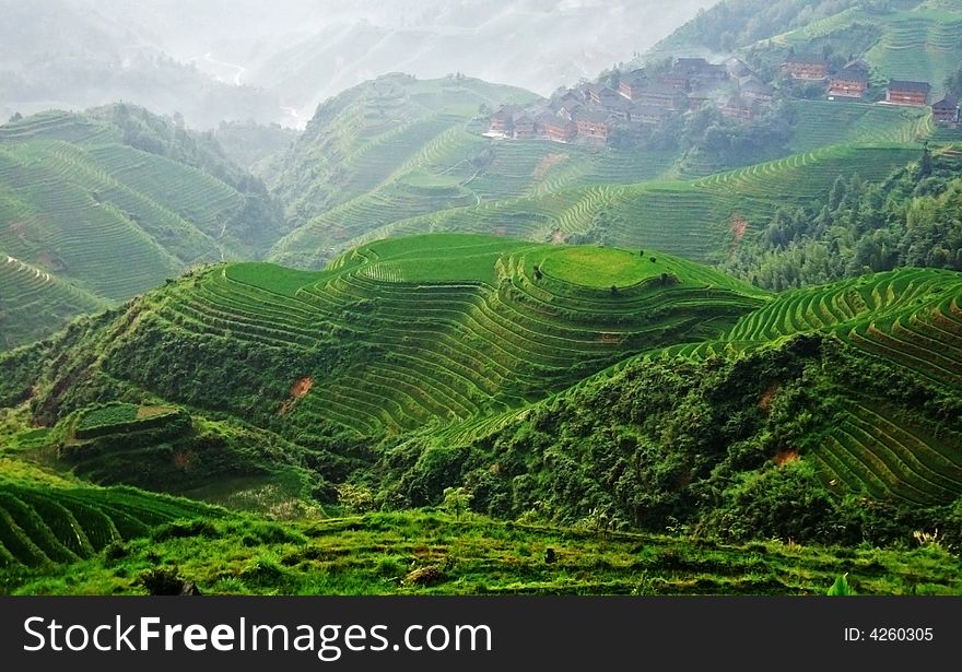 Terraced field and village in GuiLin, GuangXi, China. Terraced field and village in GuiLin, GuangXi, China