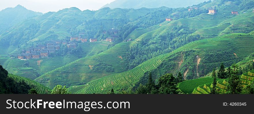 Terraced field and village in GuiLin, GuangXi, China