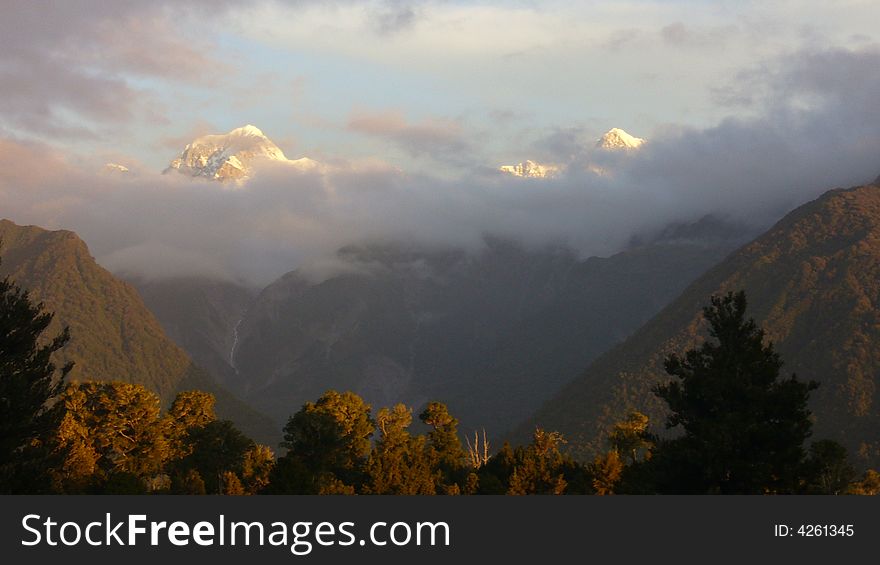 The icy summits of Mt Tasman and Aoraki/Mt Cook,  New Zealand. The icy summits of Mt Tasman and Aoraki/Mt Cook,  New Zealand