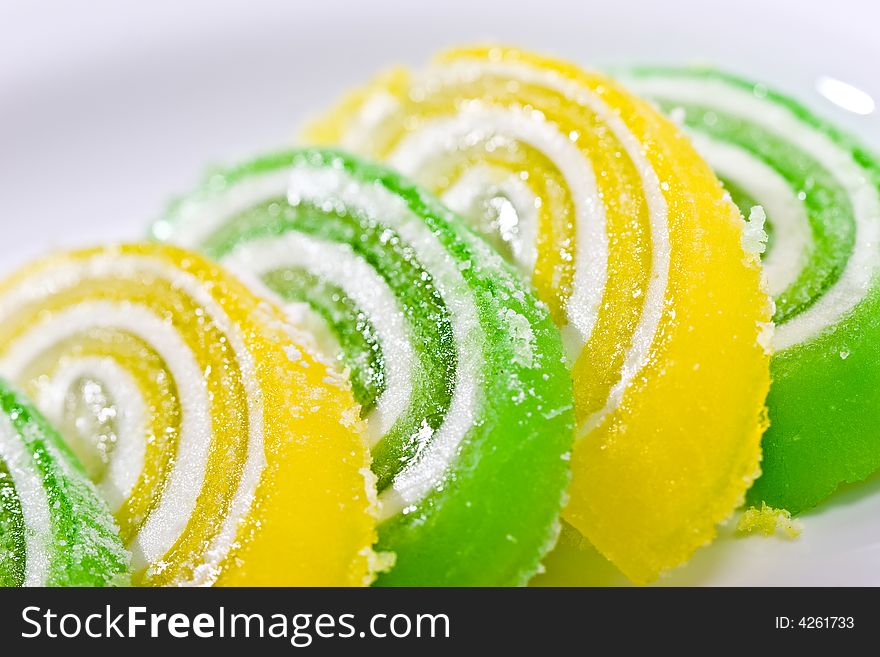 Macro picture of Slices fruit jelly with  sugar