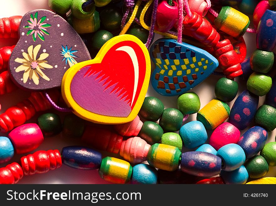 Colorful round and heart-shaped beads