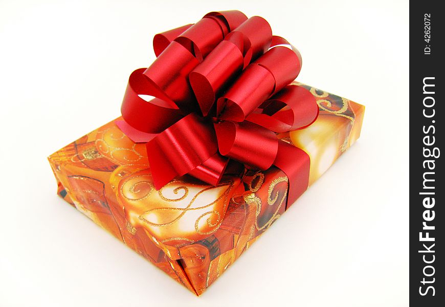 Present. box and bow on white