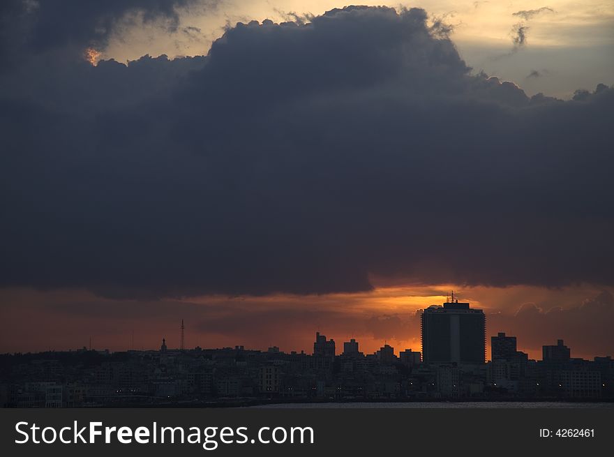 Dramatic sunset on Havana skyline. Dramatic sunset on Havana skyline