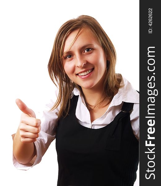 Woman giving the thumbs up and smiling. Woman giving the thumbs up and smiling