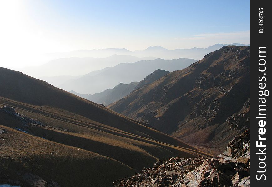 Evening in mountains. Babaytag region, Uzbekistan. Evening in mountains. Babaytag region, Uzbekistan