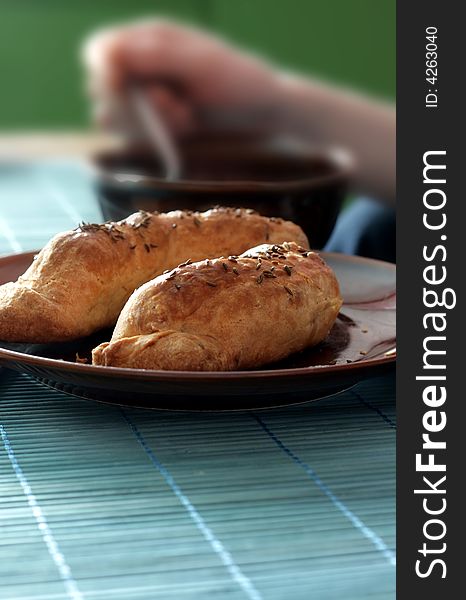 Image from food series: sausage baked in shortcrust pastry