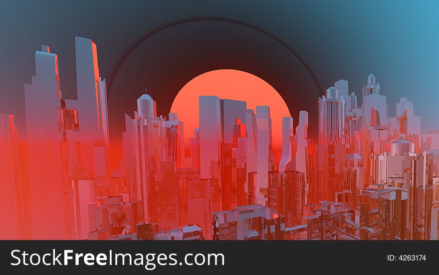 Glass city with red fog