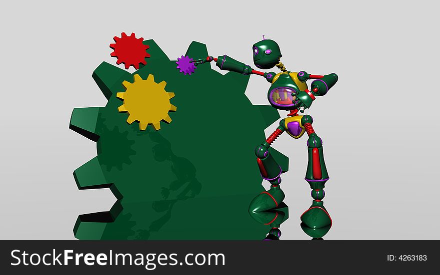 A silly robot playing with gears. A silly robot playing with gears